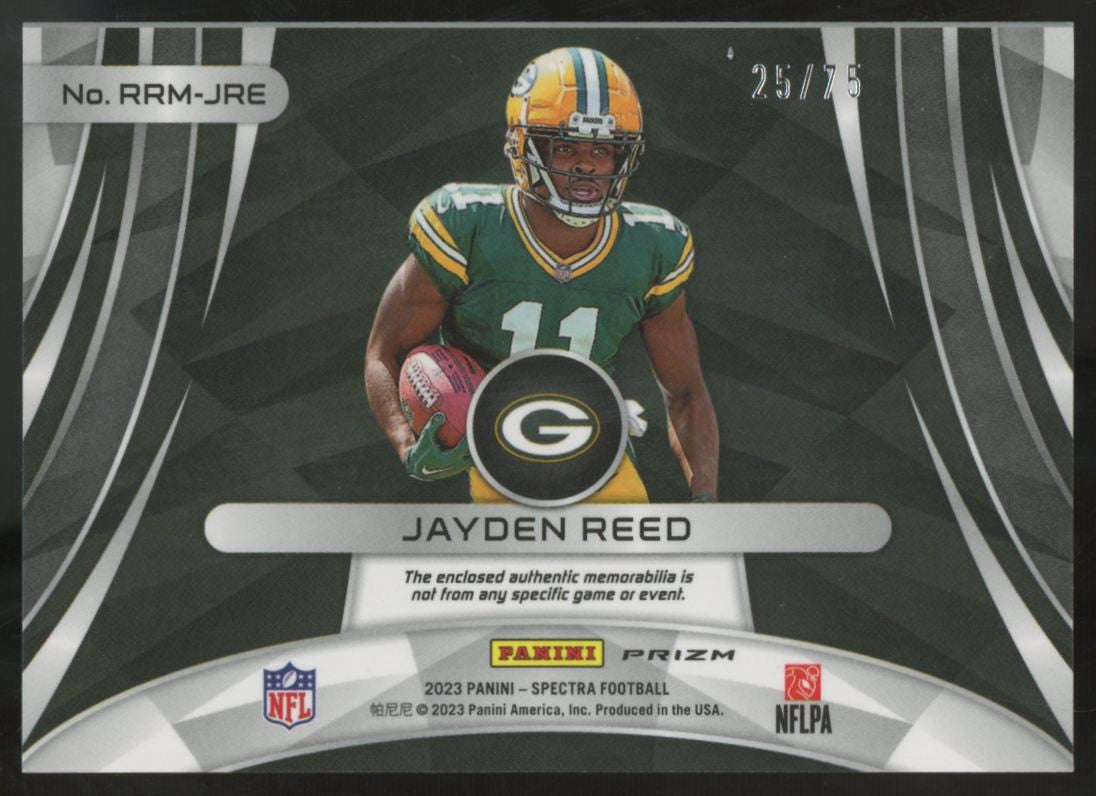 2023 Panini Spectra Jayden Reed RC Celestial Rising Rookie Dual Patch /75