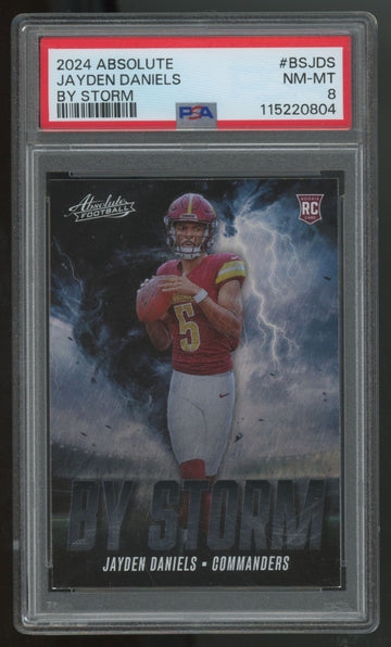 2024 Panini Absolute Jayden Daniels RC By Storm #BS-JDS PSA 8