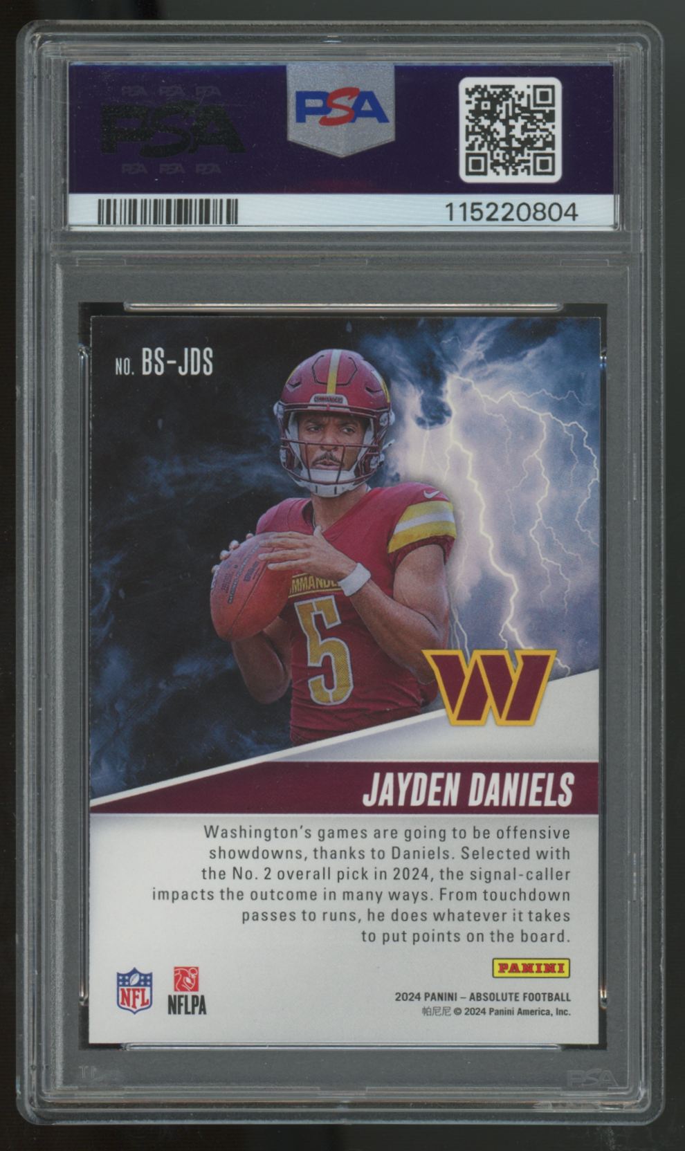 2024 Panini Absolute Jayden Daniels RC By Storm #BS-JDS PSA 8