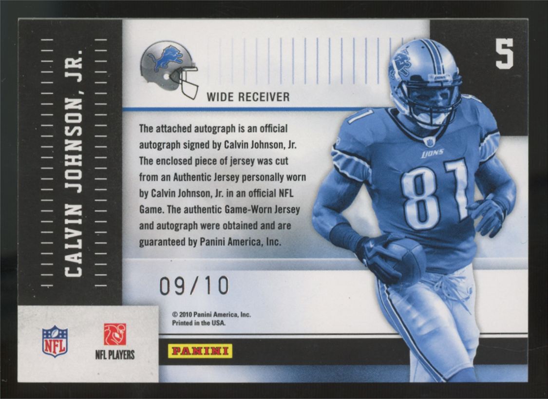 2010 Panini Absolute Calvin Johnson Jr. Marks Of Fame Gold Patch Auto /10 #5