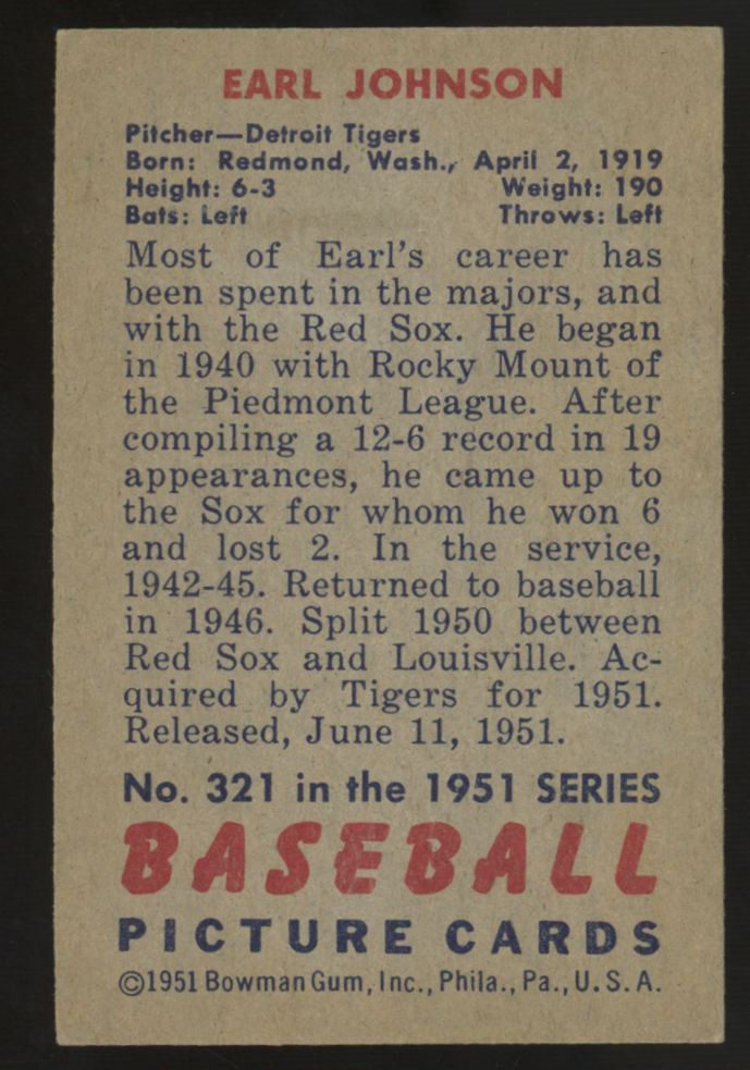 1951 Bowman Earl Johnson #321 EX/MT