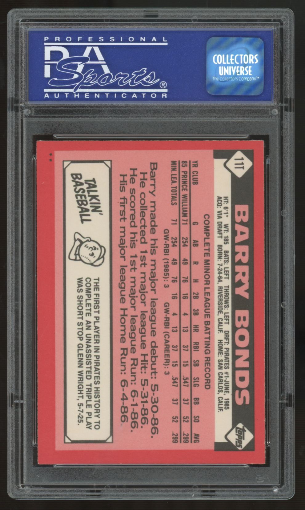1986 Topps Traded Barry Bonds RC #11T PSA 8 *735