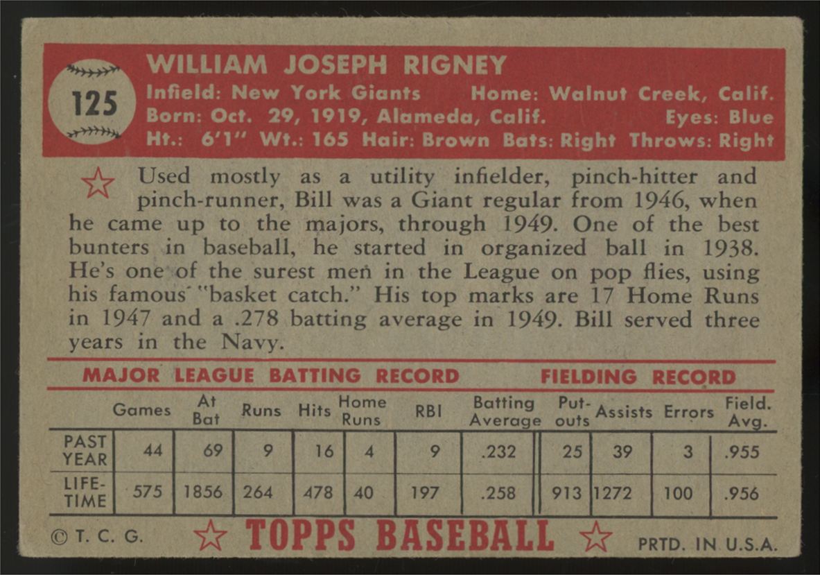 1952 Topps Bill Rigney #125 EX