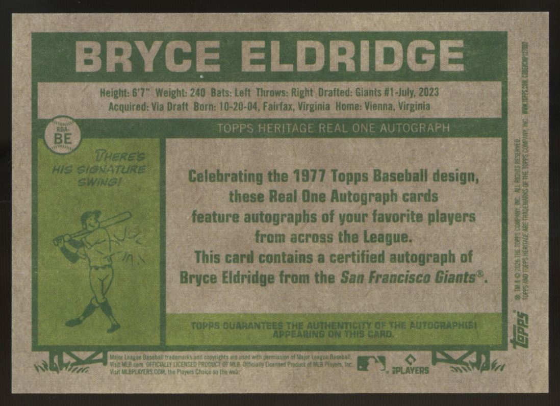 2026 Topps Heritage Bryce Eldridge RC Real One Auto #ROA-BE