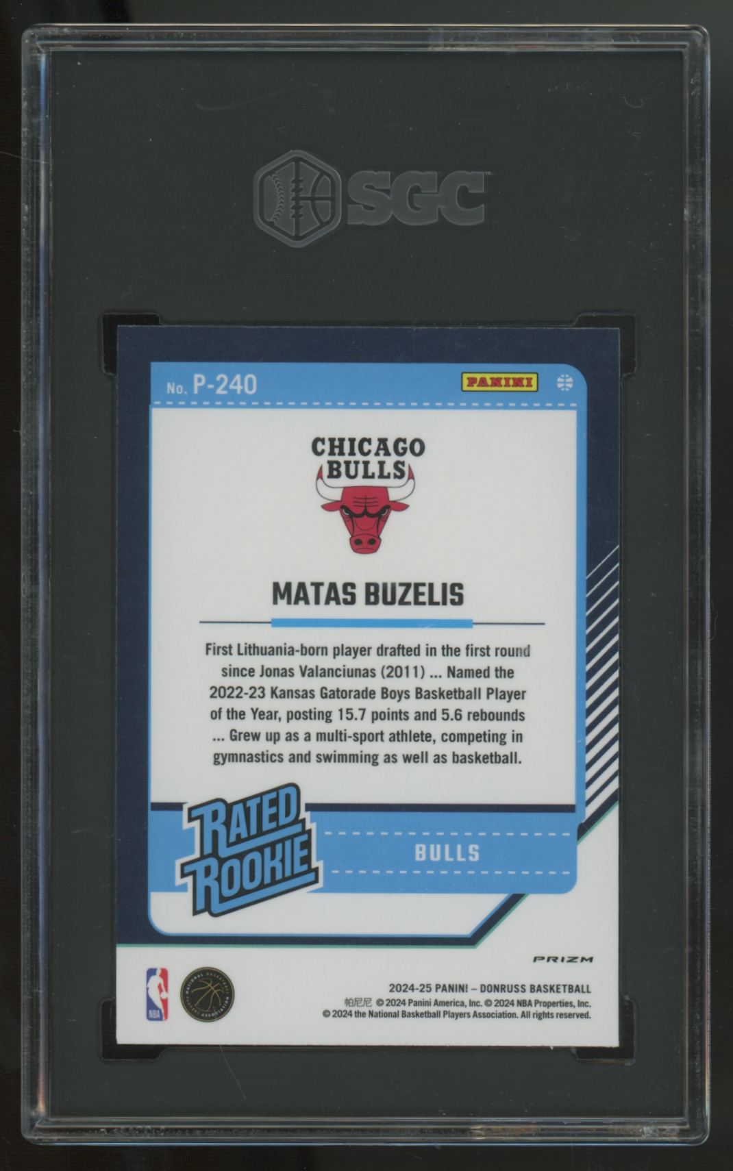 2024-25 Donruss Optic Preview Matas Buzelis RC Rated Rookie Blue Ice SGC 9.5