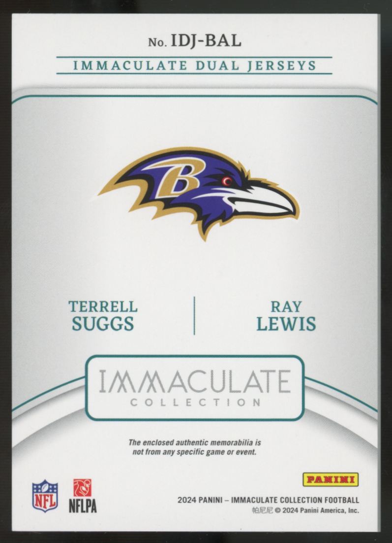 2024 Panini Immaculate Terrell Suggs Ray Lewis Dual Jerseys Patch /49 #IDJ-BAL