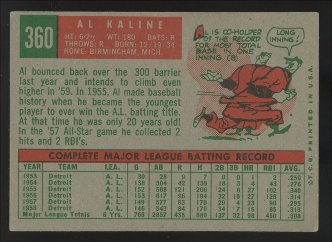 1959 Topps Al Kaline #360 VG/EX "A"