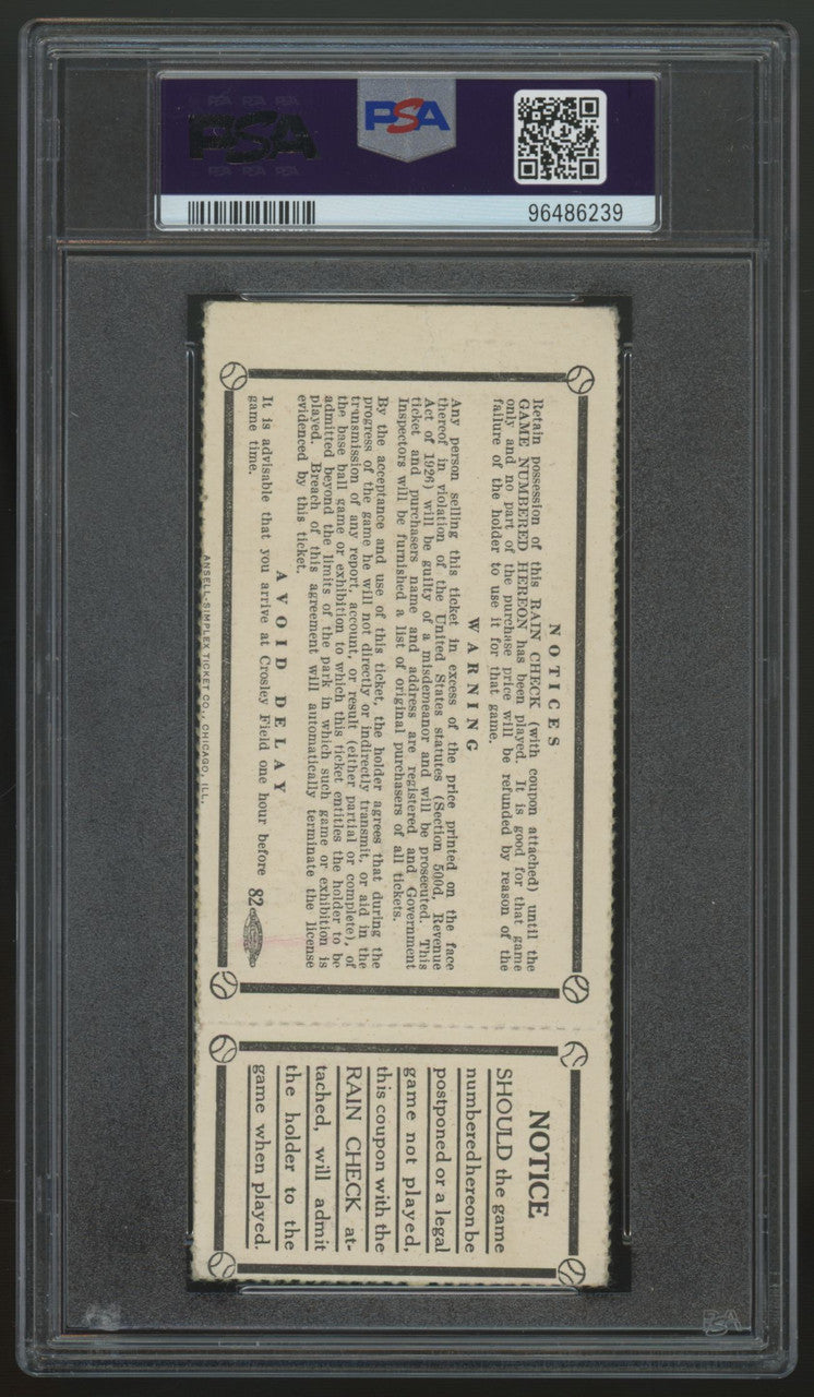 1939 World Series Game 4 Ticket Stub Reds Yankees 8th WS Title PSA 4 (MK)