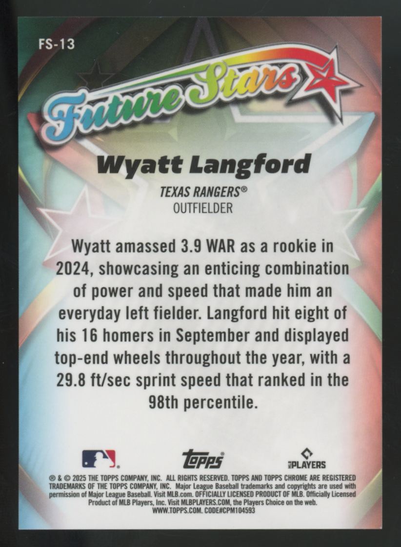 2025 Topps Chrome Logofractor Wyatt Langford RC Future Stars Gold /50 #FS-13