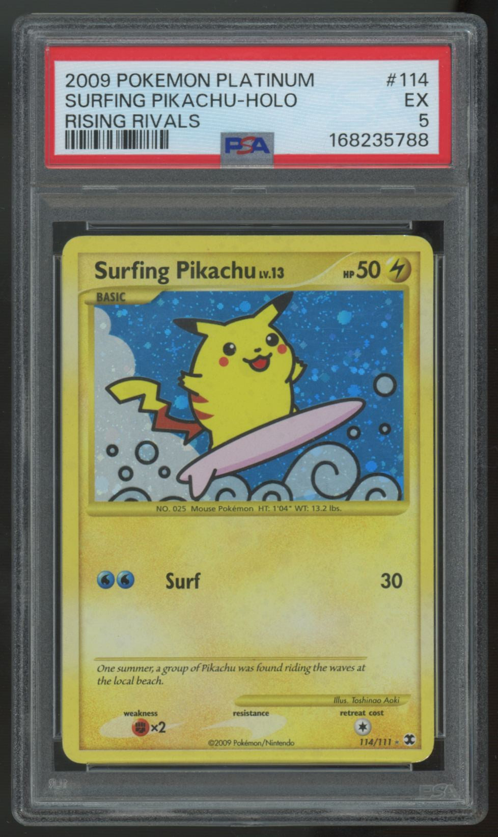 2009 Pokemon Surfing Pikachu Rising Rivals Holo #114 PSA 5