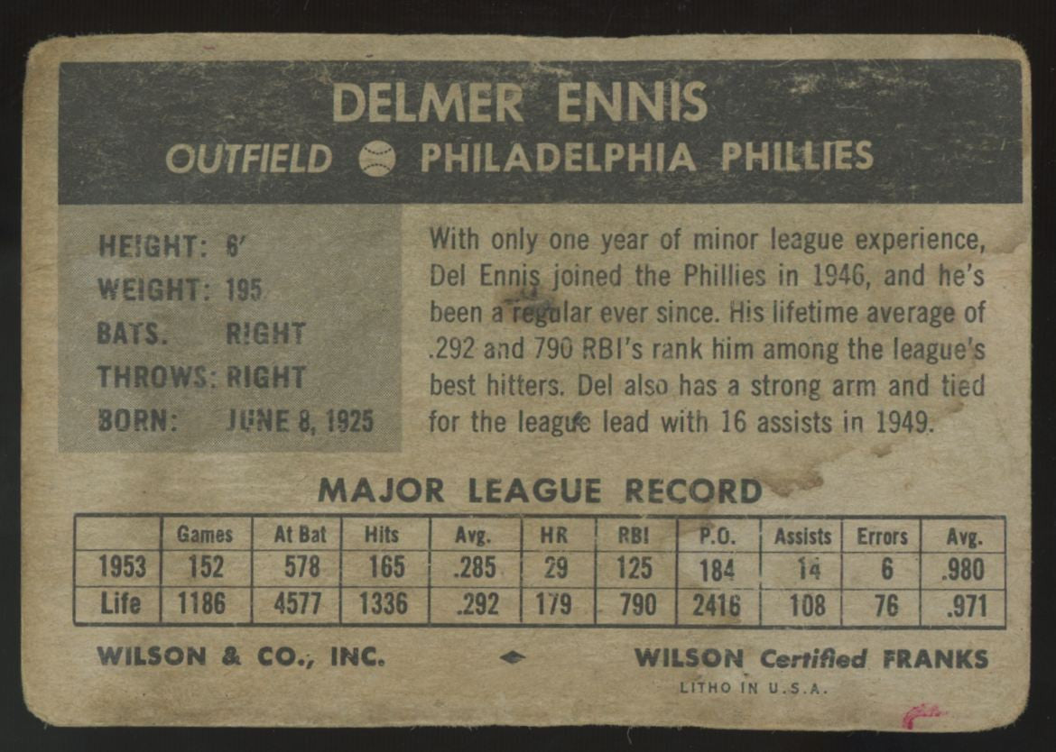 1954 Wilson Franks Del Ennis Poor
