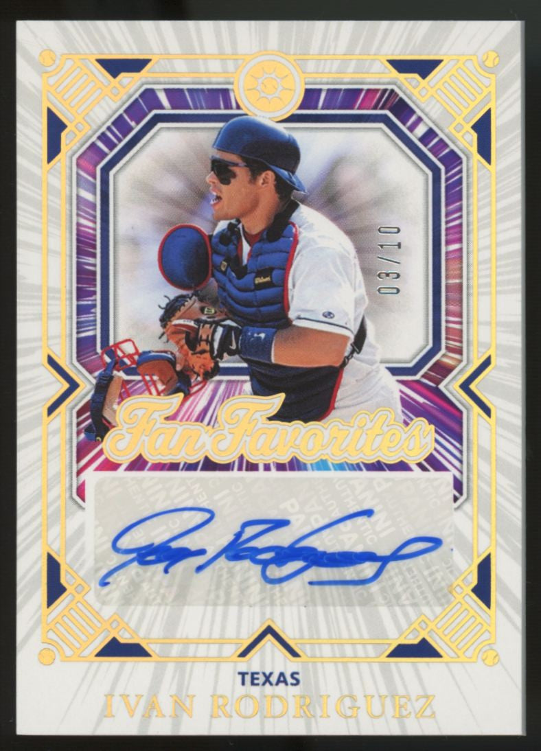 2025 Panini Boys of Summer Ivan Rodriguez Fan Favorites Auto Gold /10 #13