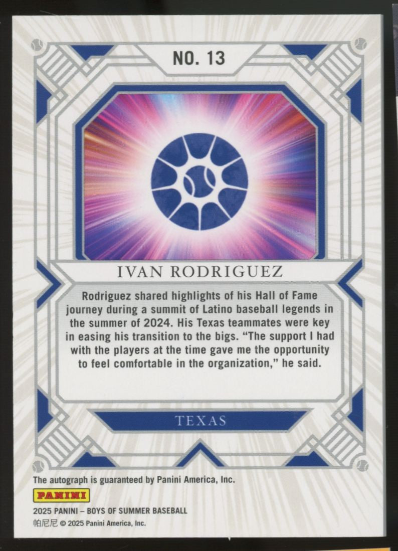 2025 Panini Boys of Summer Ivan Rodriguez Fan Favorites Auto Gold /10 #13