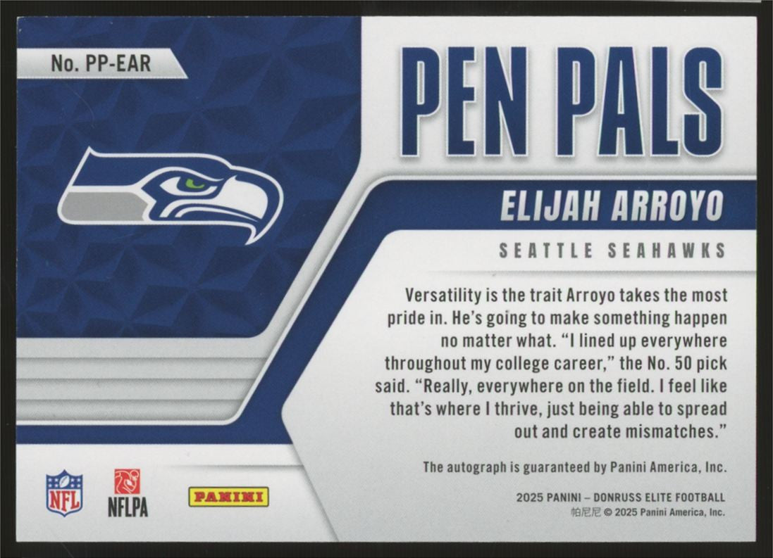 2025 Donruss Elite Elijah Arroyo RC Auto Pen Pals Blue Ink #PP-EAR
