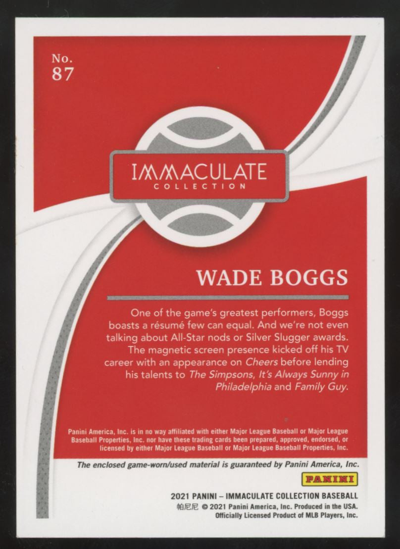 2021 Immaculate Wade Boggs Game-Worn Jersey /99 #87