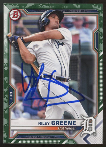 2021 Bowman Riley Greene Prospect Green Camo Border #BP-4 Signed IP Auto
