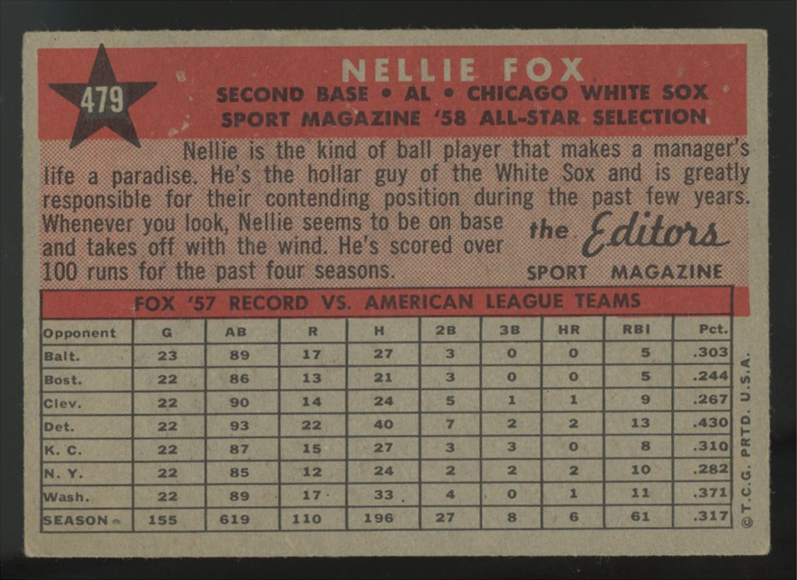 1958 Topps Nellie Fox All Star #479 EX