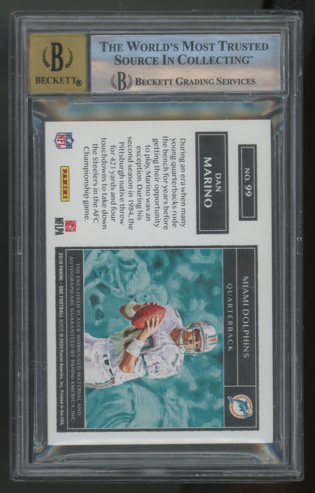 2019 Panini One Dan Marino Bronze Quad Jersey Patch Auto /15 BGS 8.5 10