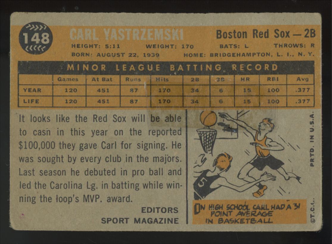 1960 Topps Carl Yastrzemski RC Rookie Star #148 Poor