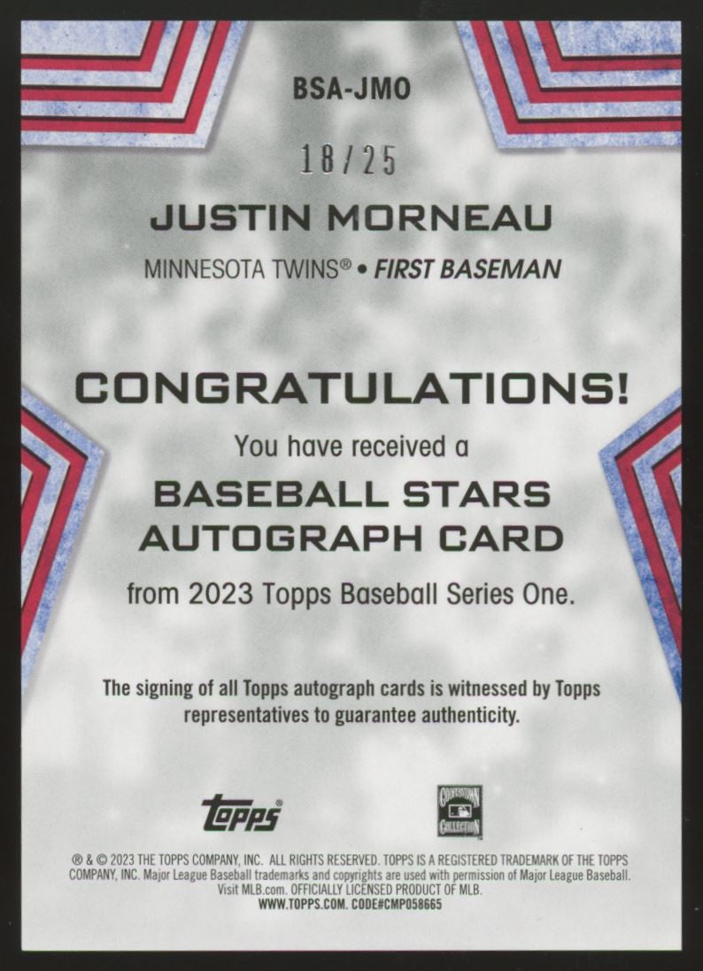 2023 Topps Series 1 Justin Morneau Stars Auto /25 #BSA-JMO
