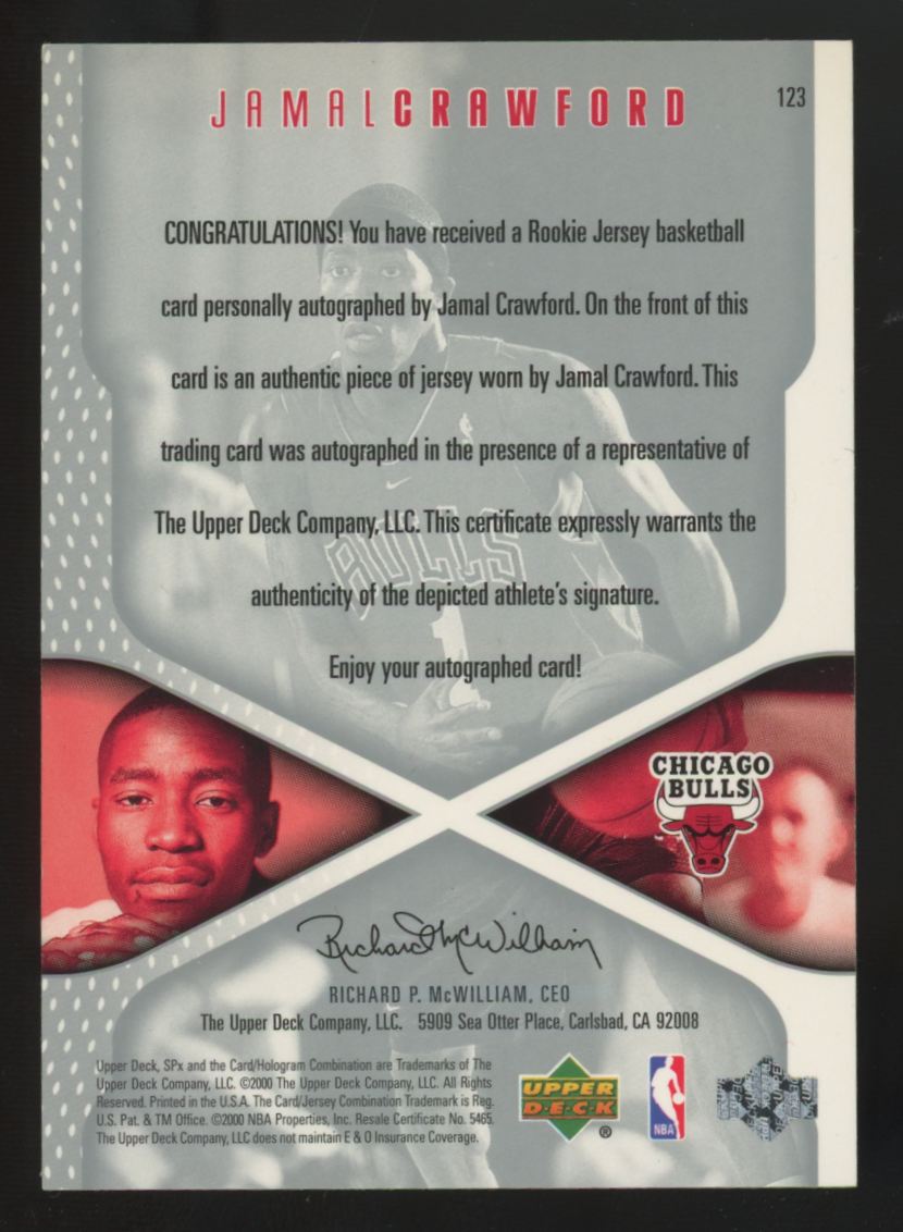 2000-01 Upper Deck SPx Jamal Crawford RC Patch Auto RPA /2500 #123 "A"