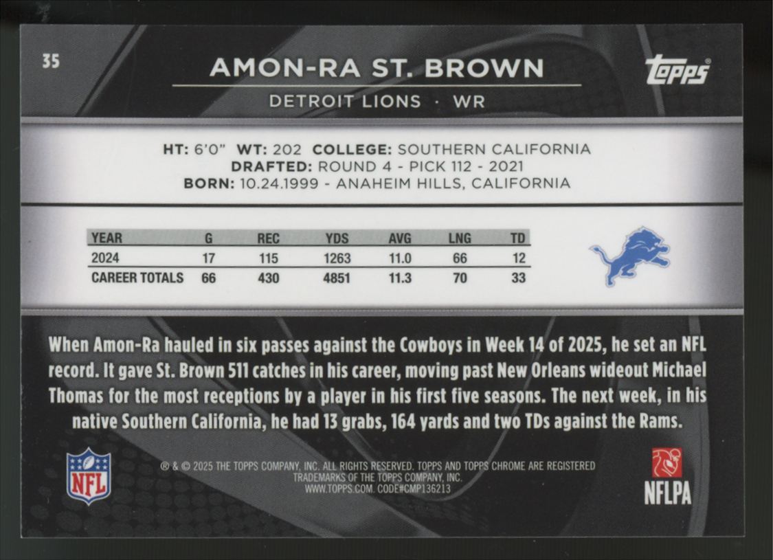 2025 Topps Chrome Black Amon-Ra St. Brown Gold Refractor /50 #35
