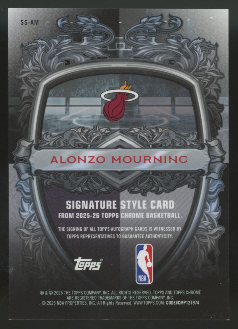 2025-26 Topps Chrome Alonzo Mourning Signature Style Blue Refractor Auto /150