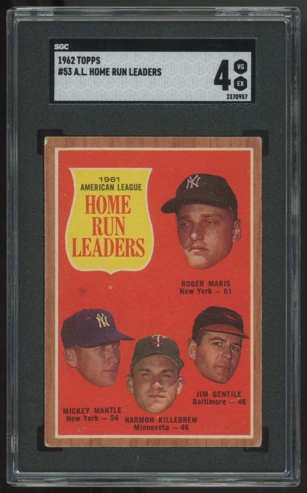 1962 Topps Mantle/Maris/Gentile/Killebrew AL HR Leaders #53 SGC 4 *957