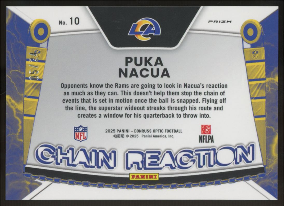 2025 Panini Donruss Optic Puka Nacua Chain Reaction Dragon Prizm /24 #10