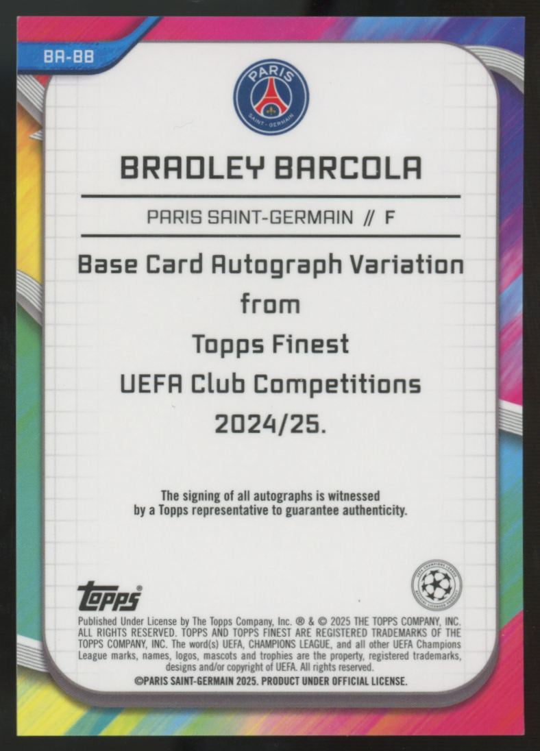 2024-25 Topps Finest UEFA Bradley Barcola Neon Green Wave Variation Auto /99