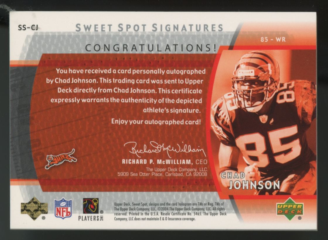 2004 Upper Deck Sweet Spot Chad Johnson Signatures Auto #SS-CJ