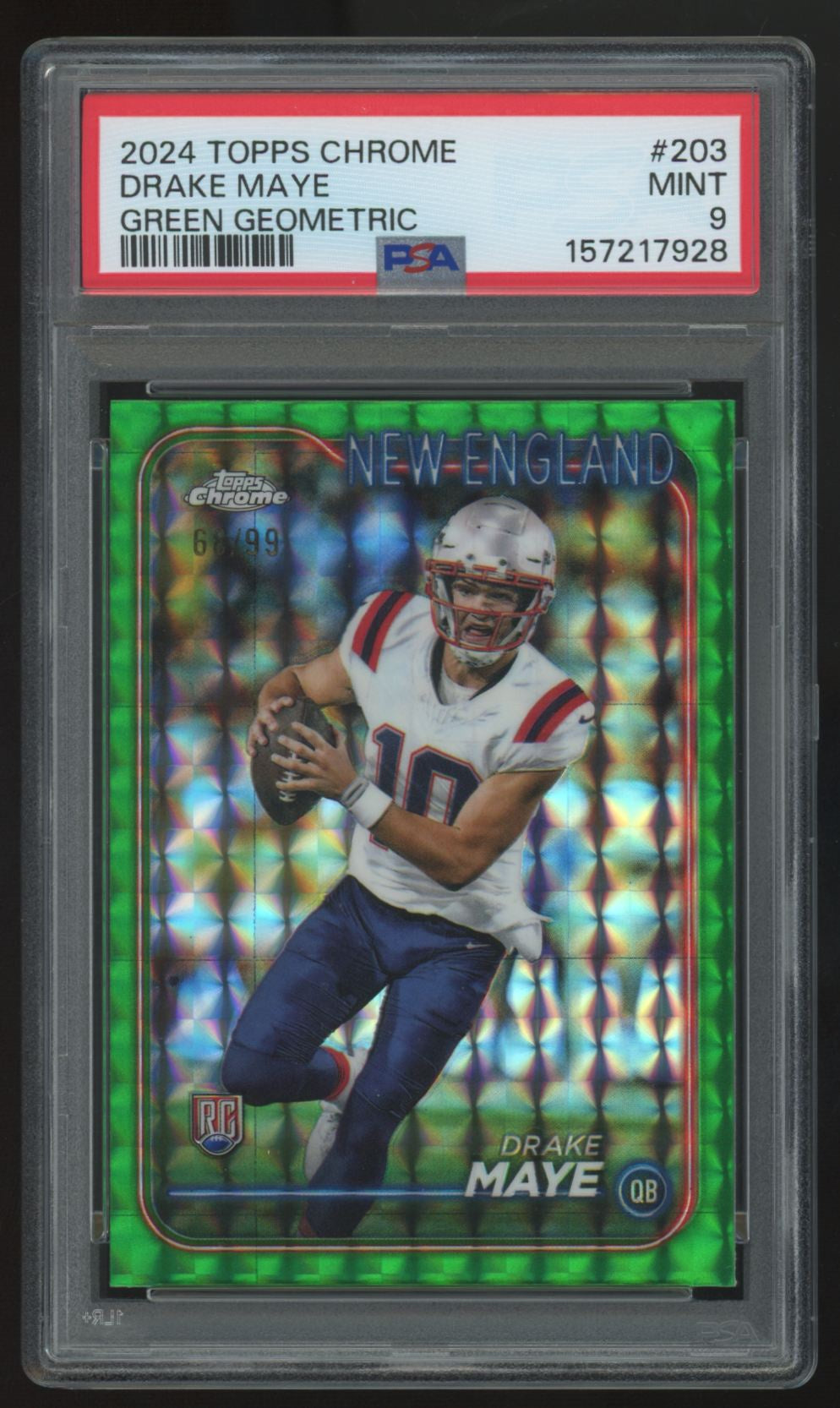 2024 Topps Chrome Drake Maye RC Green Geometric /99 #203 PSA 9