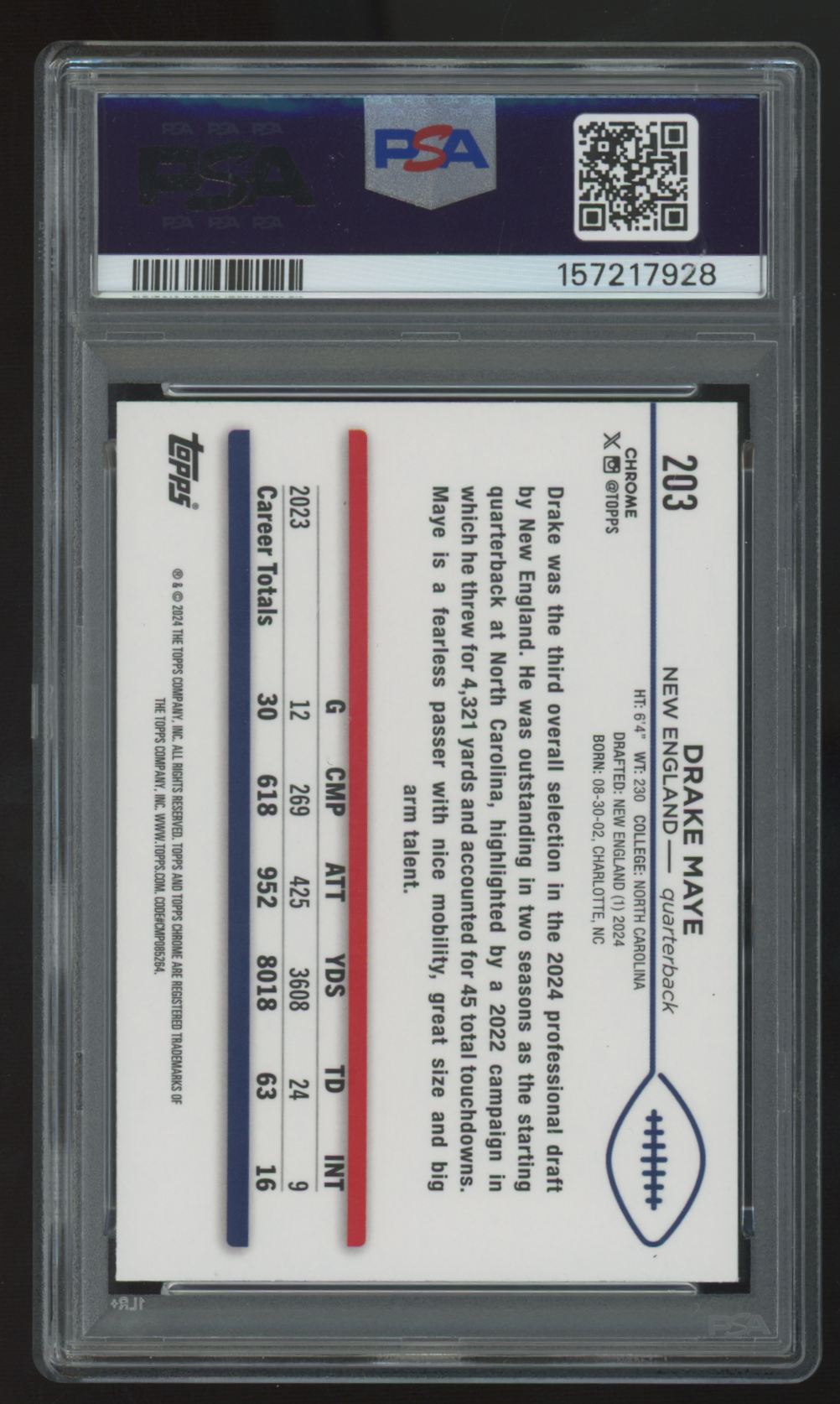 2024 Topps Chrome Drake Maye RC Green Geometric /99 #203 PSA 9