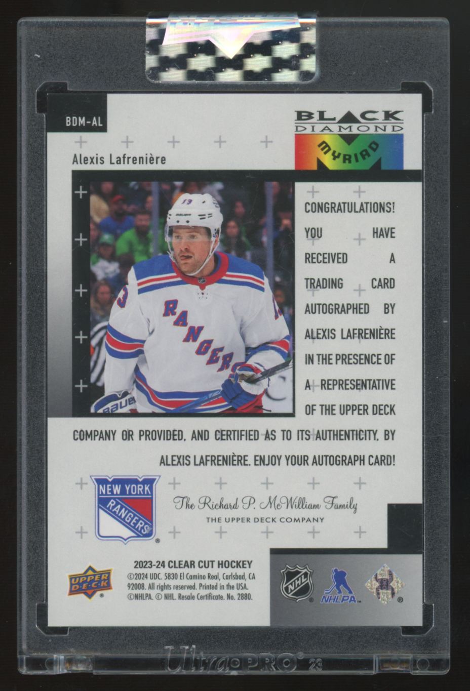 2023-24 UD Clear Cut Alexis Lafreniere Black Diamond Myriad Auto /25 #BDM-AL