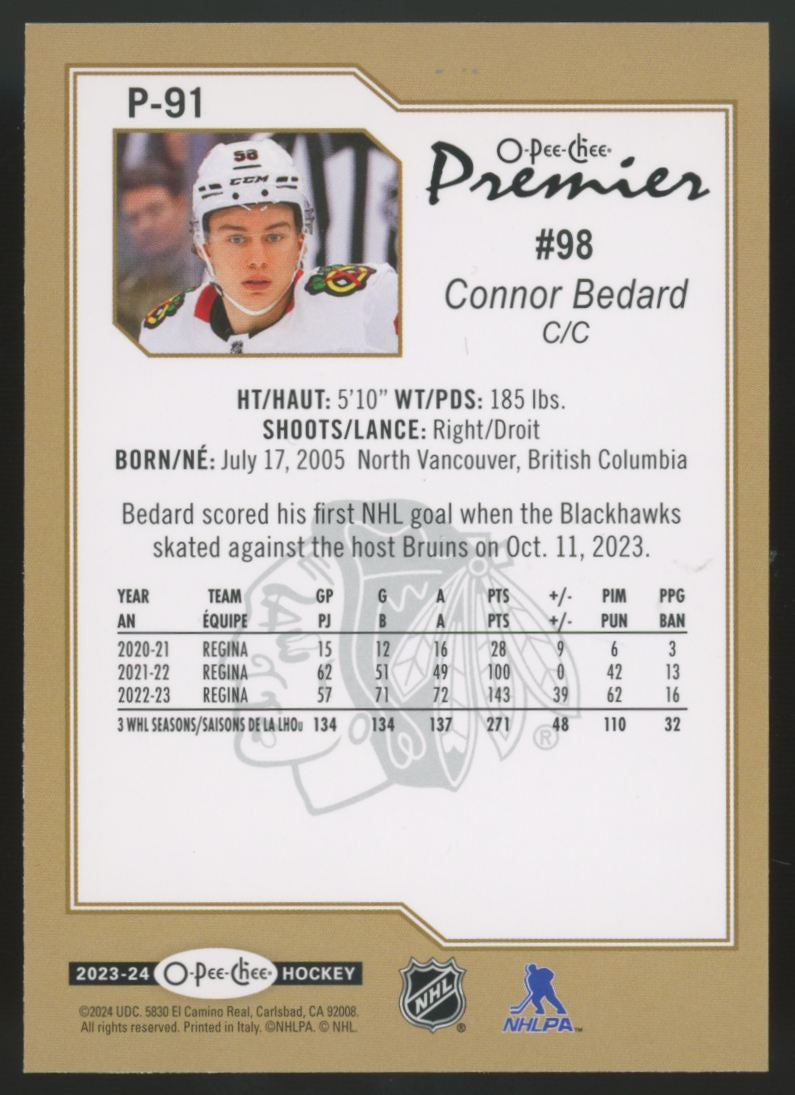 2023-24 O-Pee-Chee Connor Bedard RC Premier #P-91