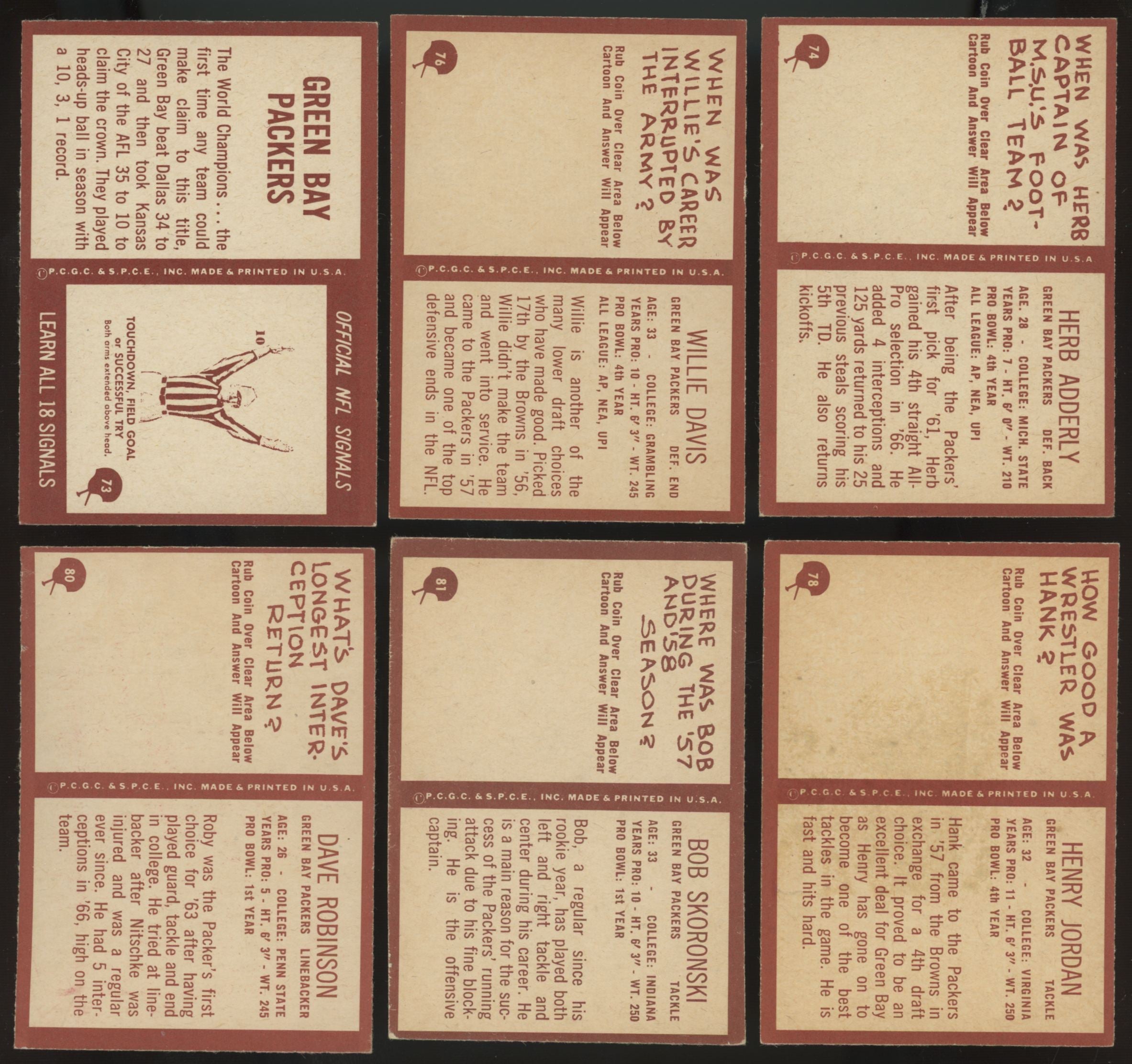 1967 Philadelphia Football Green Bay Packers Team Lot Of 11 (Not Complete) EX/MT