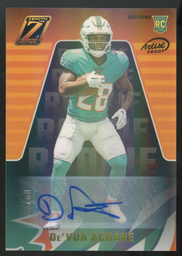 2023 Panini Zenith De'Von Achane RC Gold Auto Artist Proof /10 #132
