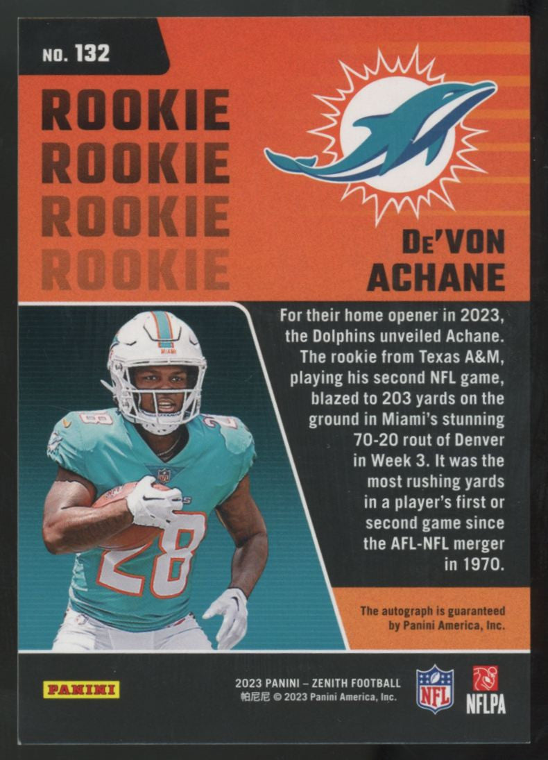 2023 Panini Zenith De'Von Achane RC Gold Auto Artist Proof /10 #132