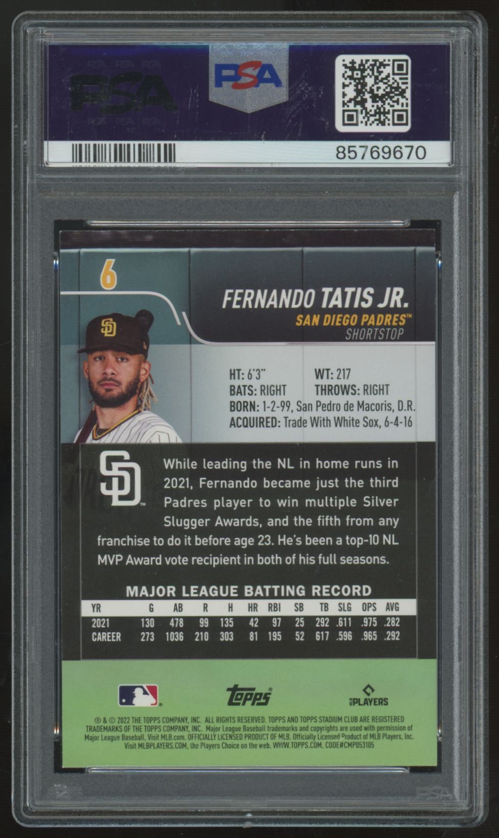 2022 Topps Stadium Club Fernando Tatis Jr. SP #6 PSA 9