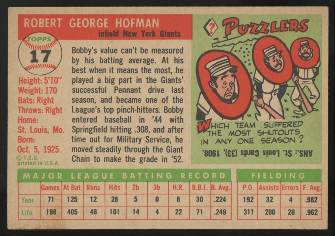 1955 Topps Bobby Hofman #17 EX+
