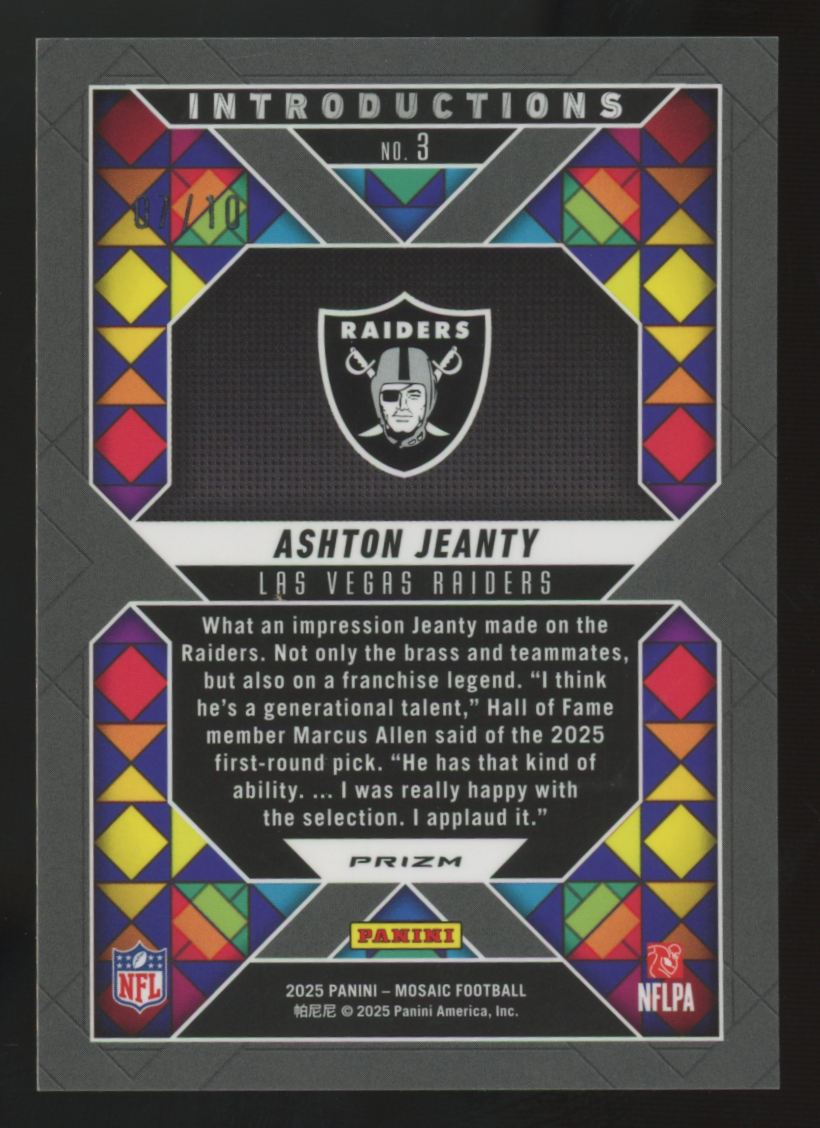 2025 Panini Mosaic Ashton Jeanty RC Gold Introductions /10 #3