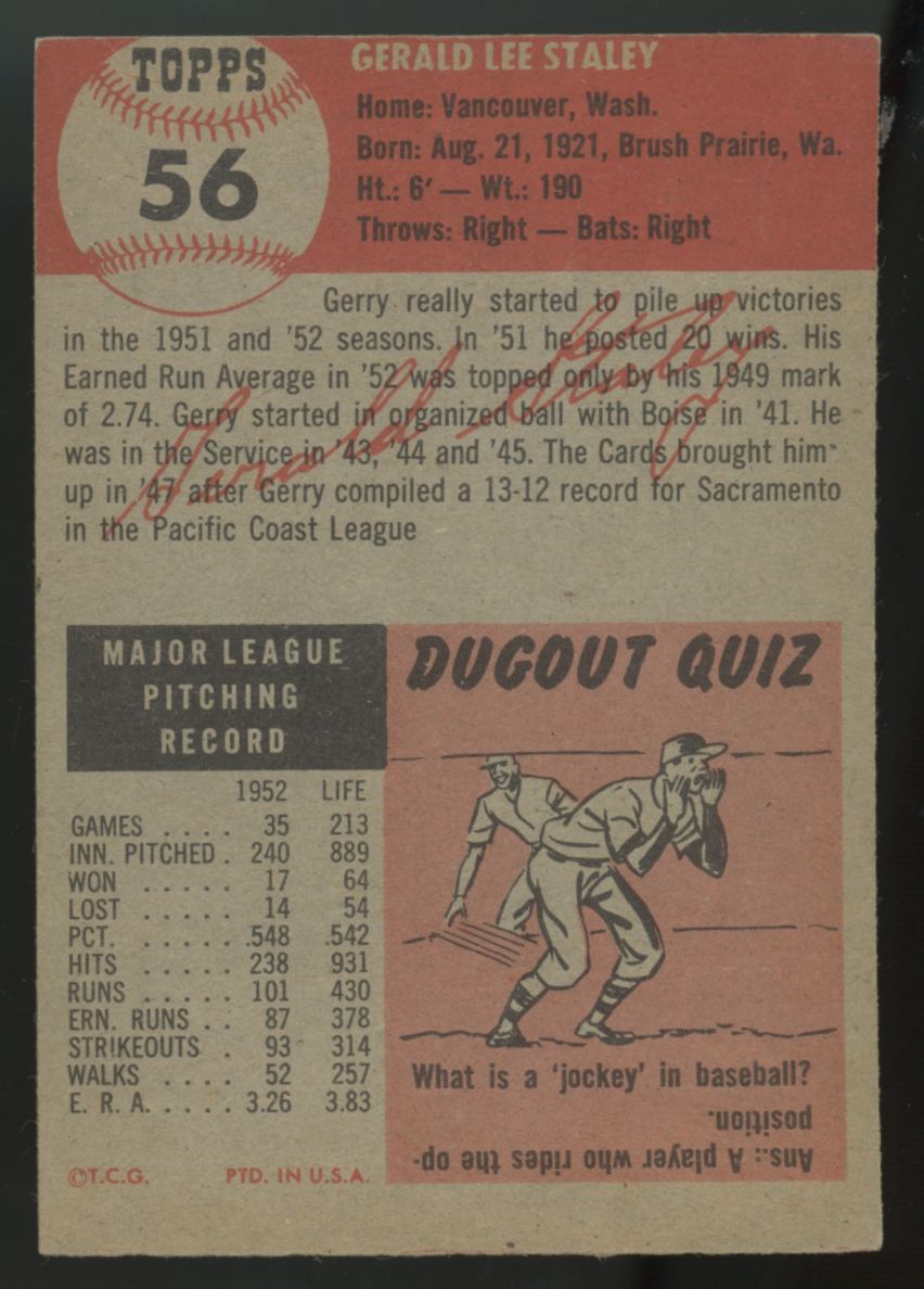 1953 Topps Gerald Staley #56 EX/MT
