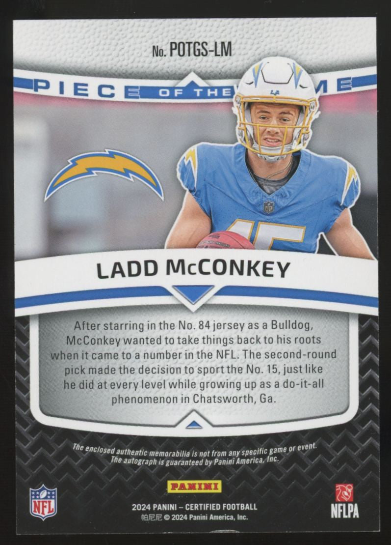 2024 Panini Certified Ladd McConkey RC Piece Of The Game Patch Auto RPA /149