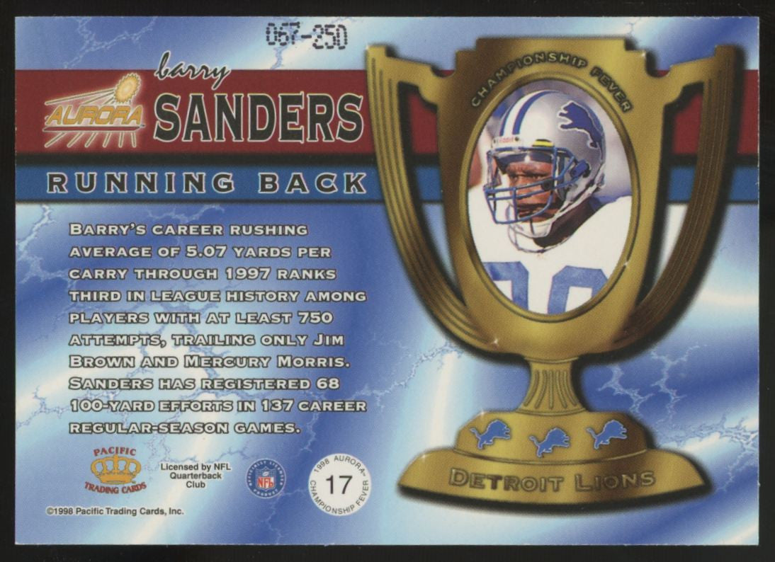 1998 Pacific Aurora Barry Sanders Championship Fever /250 #17