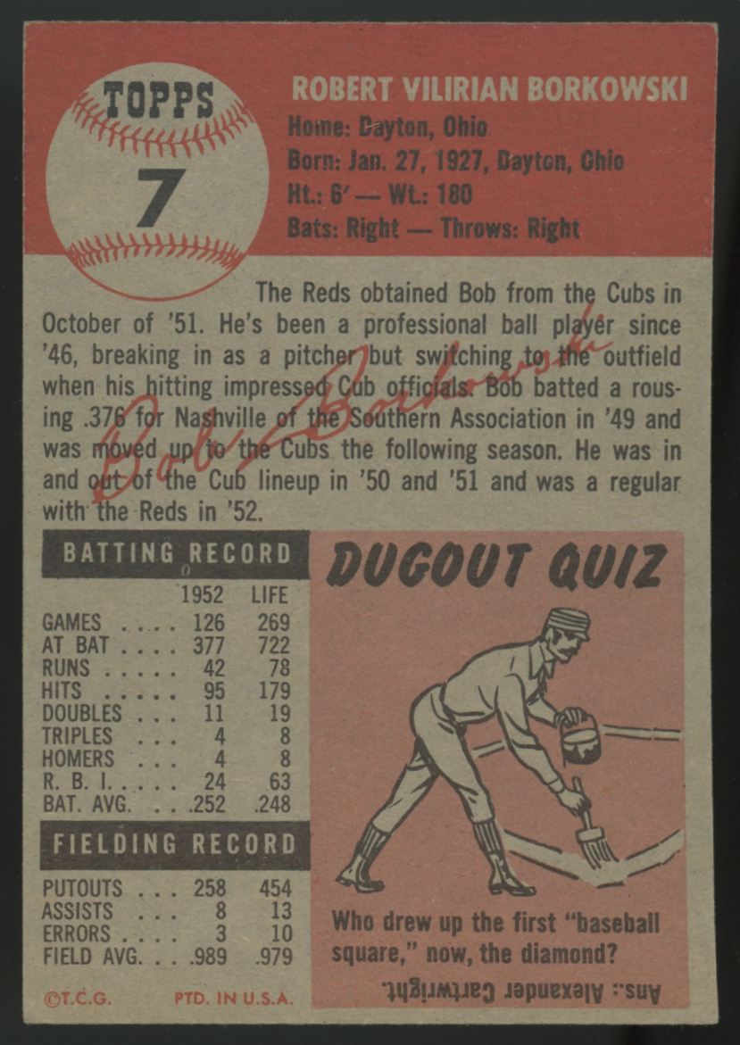 1953 Topps Bob Borkowski #7 VG (Scratch)