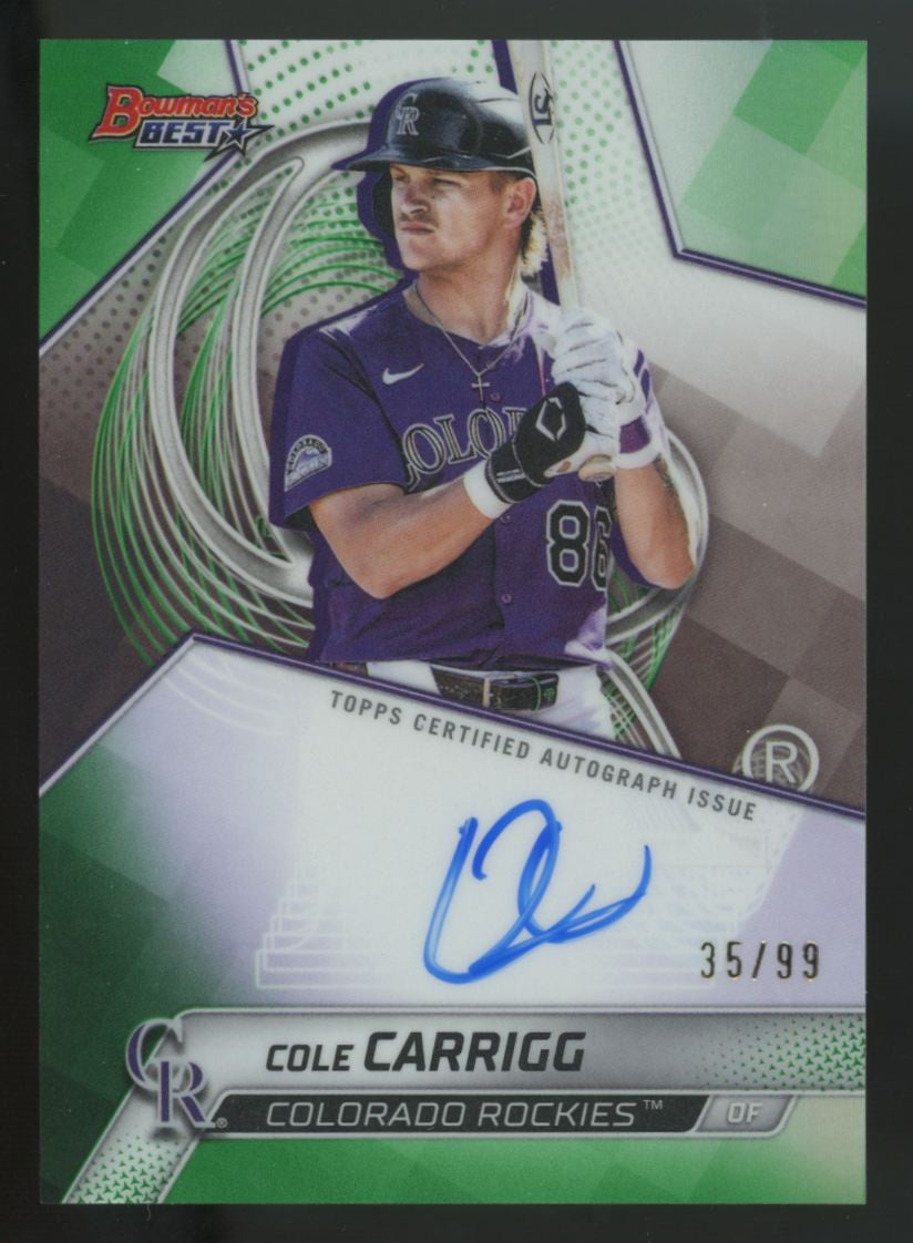 2025 Bowman's Best Cole Carrigg Green Best Of '25 Auto /99 #B25-CCA
