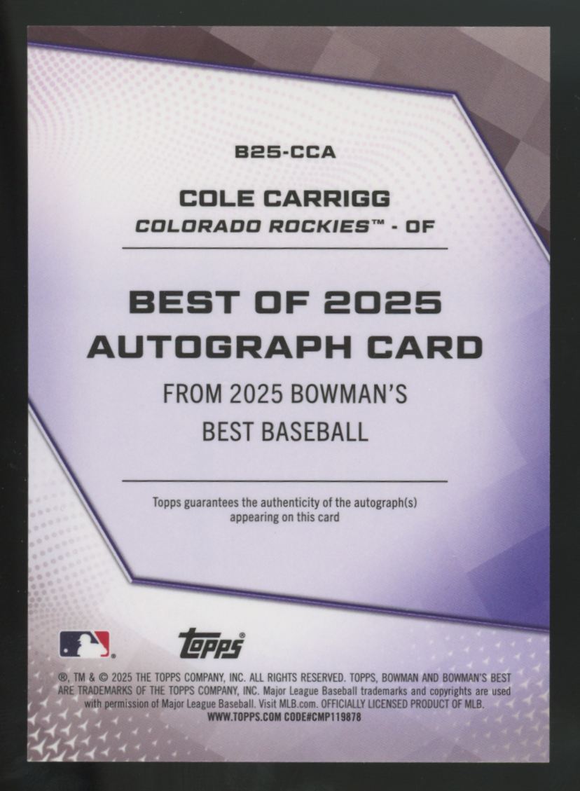 2025 Bowman's Best Cole Carrigg Green Best Of '25 Auto /99 #B25-CCA