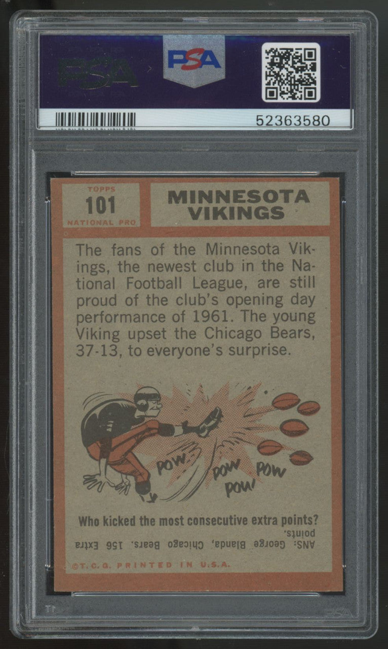 1962 Topps Minnesota Vikings Team Card #101 PSA 5