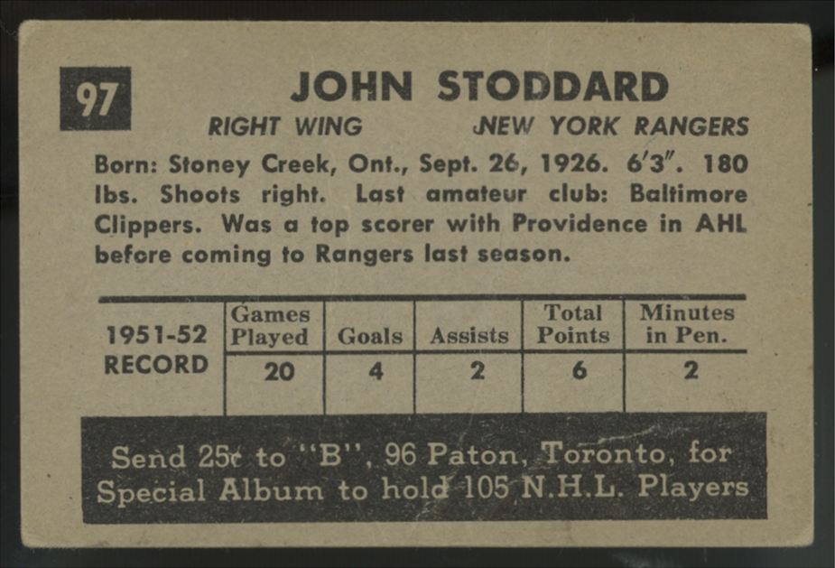 1952-53 Parkhurst Jack Stoddard #97 Good (Crease)