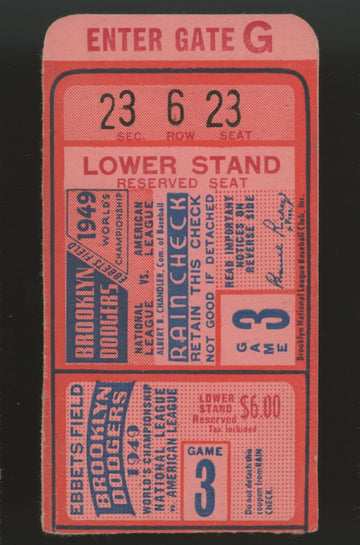 1949 Brooklyn Dodgers World Series Game 3 Ticket Stub
